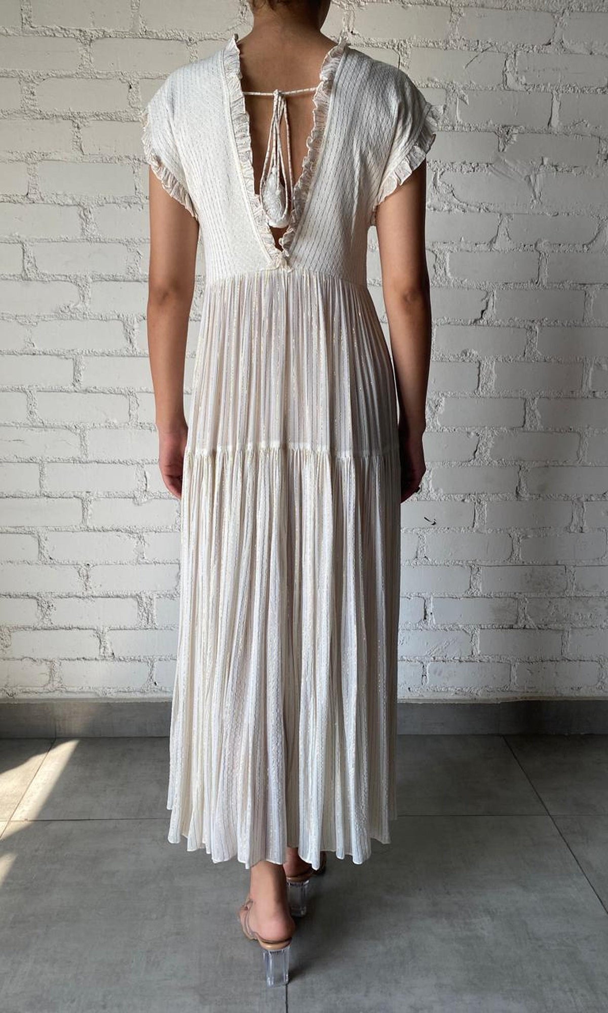 Womens | Inv Viscose Georgette Lurex Long Dress | White