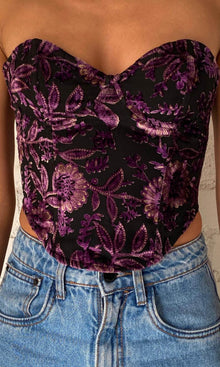 Womens | Inv Polyester Crushed Velvet Corset | Black Andpurple
