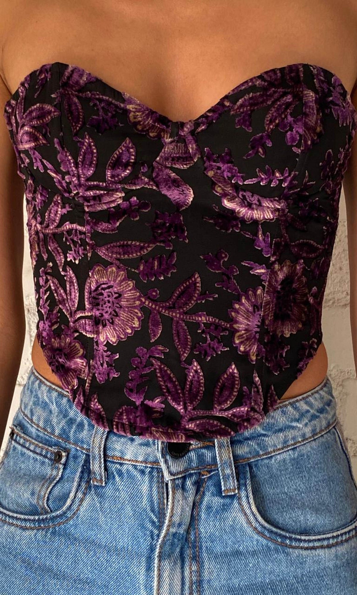 Womens | Inv Polyester Crushed Velvet Corset | Black Andpurple
