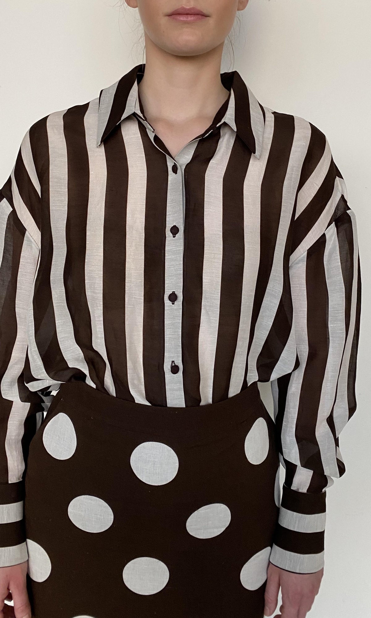 Hemant And Nandita | Inv Linen Cotton Shirt | Brown Stripe