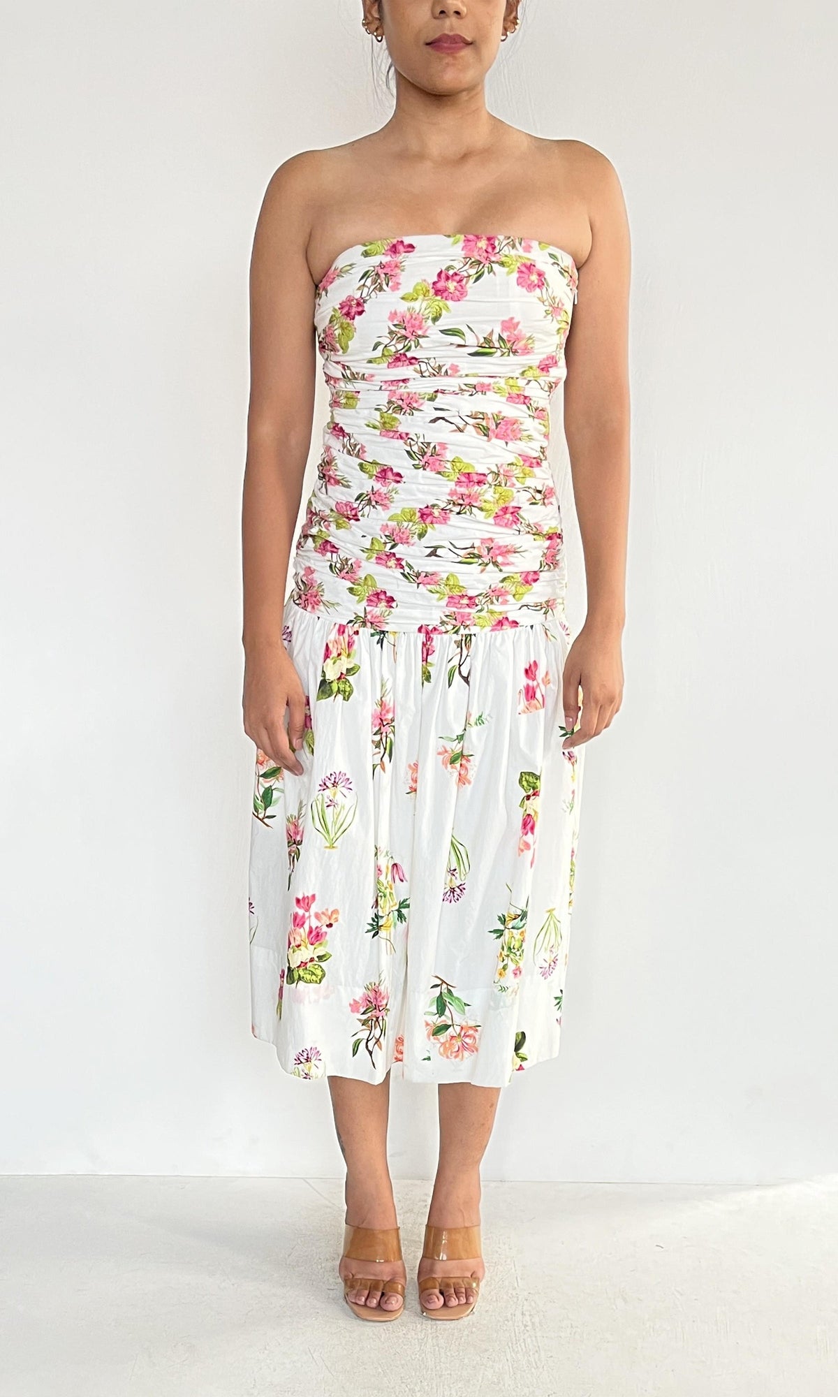 Hemant And Nandita | Inv Cotton Poplin Midi Dress | White Multi