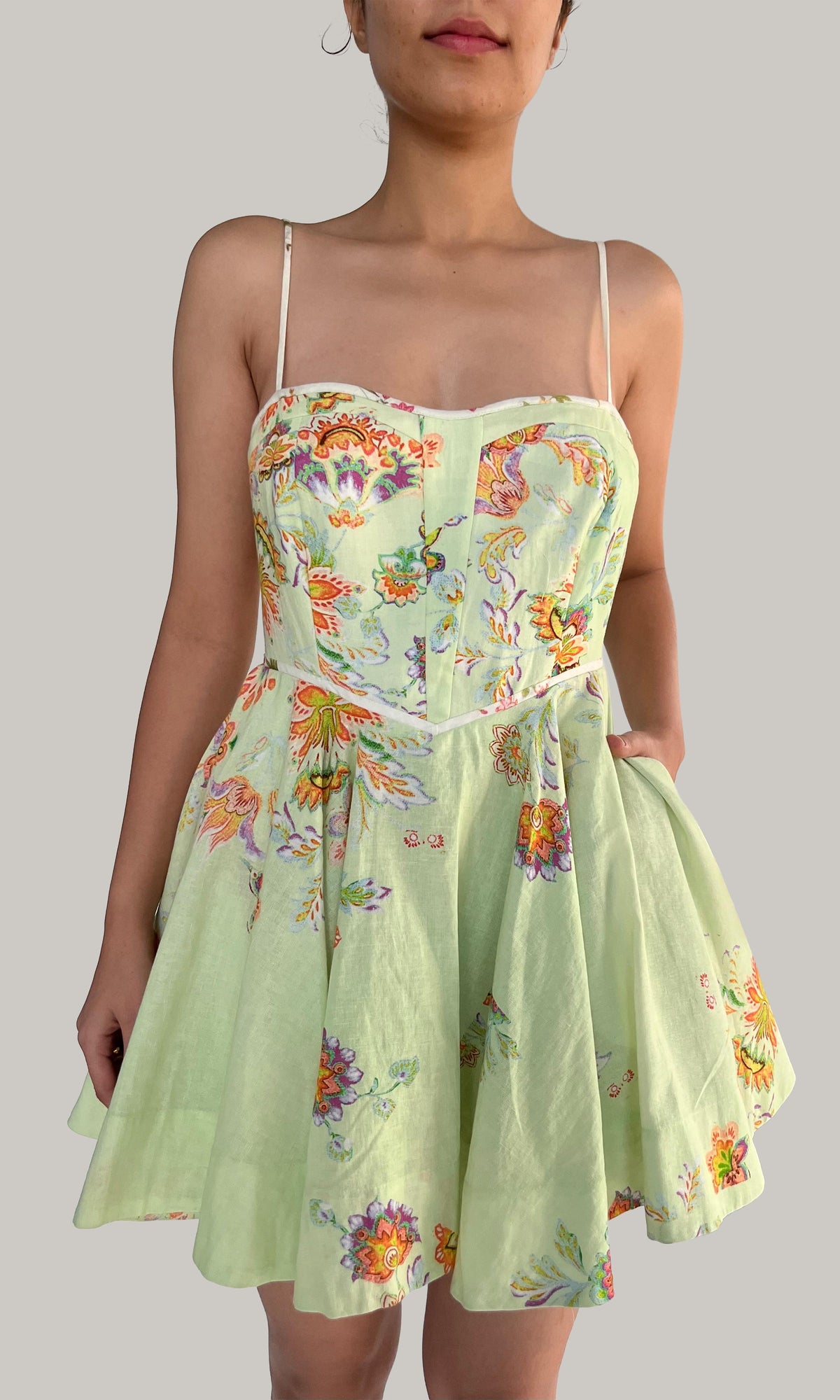 Hemant And Nandita | Inv Cotton Linen Short Dress | Green