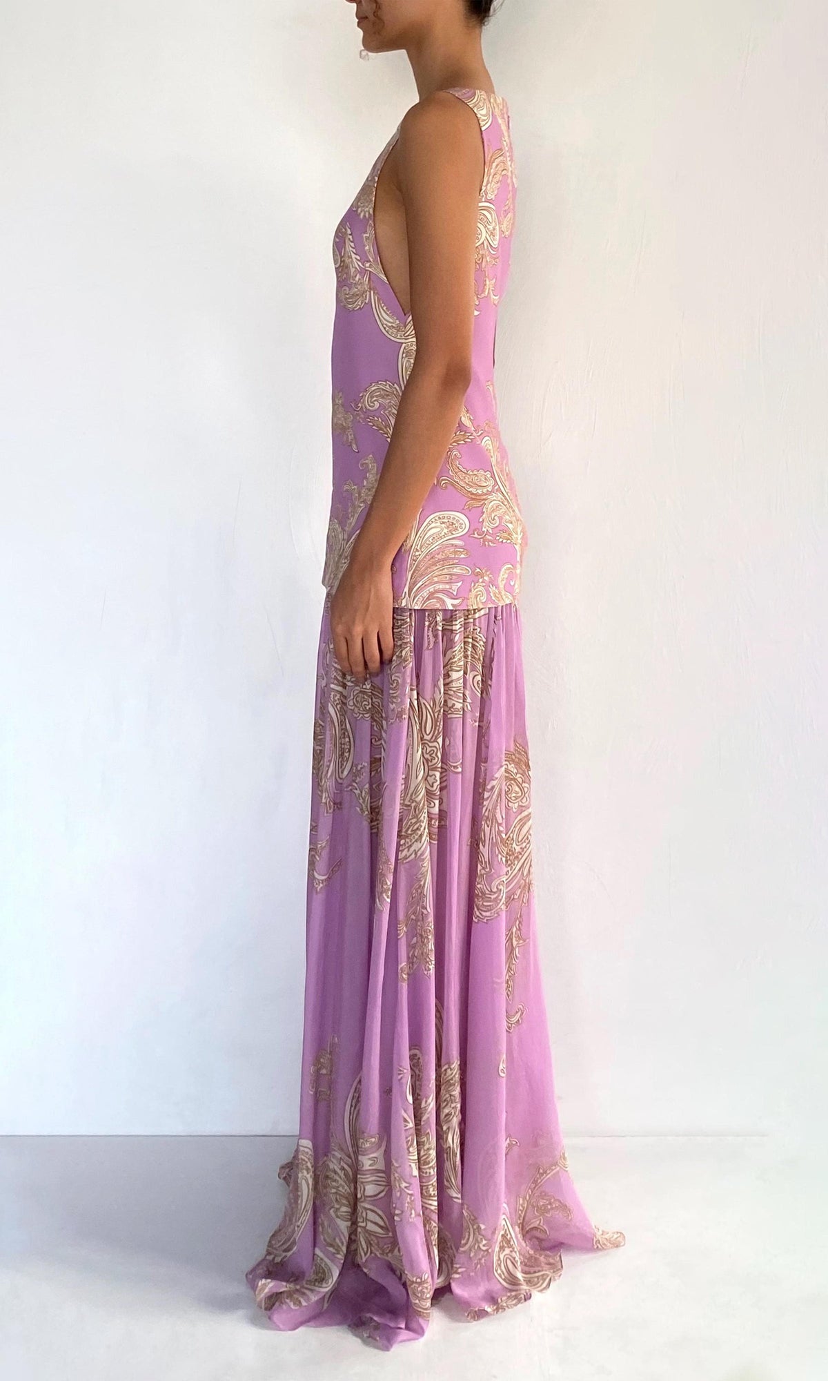 Womens | Jiah Flat Chiffon / Heavy Crepe Low Armhole Maxi Dress | Lilac