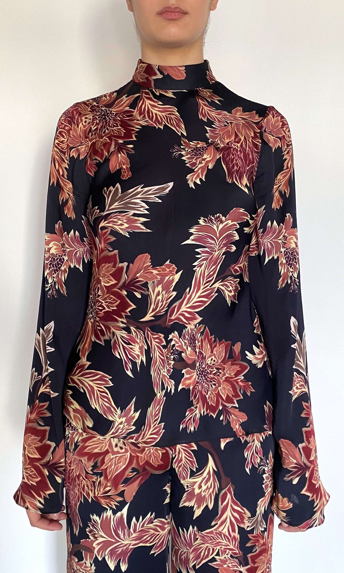 Hemant And Nandita | Johi Viscose Satin Mock Neck Bias Top | Black