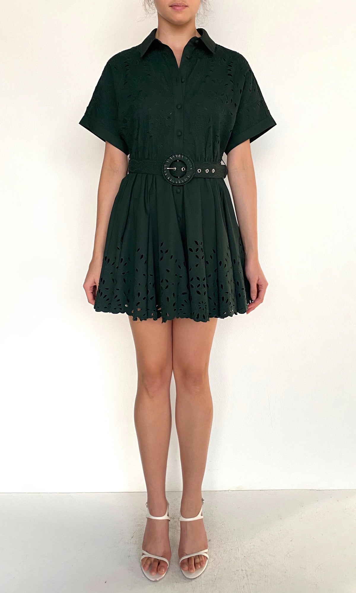 Womens | Kyna Cotton Poplin Collared Mini Dress | Green