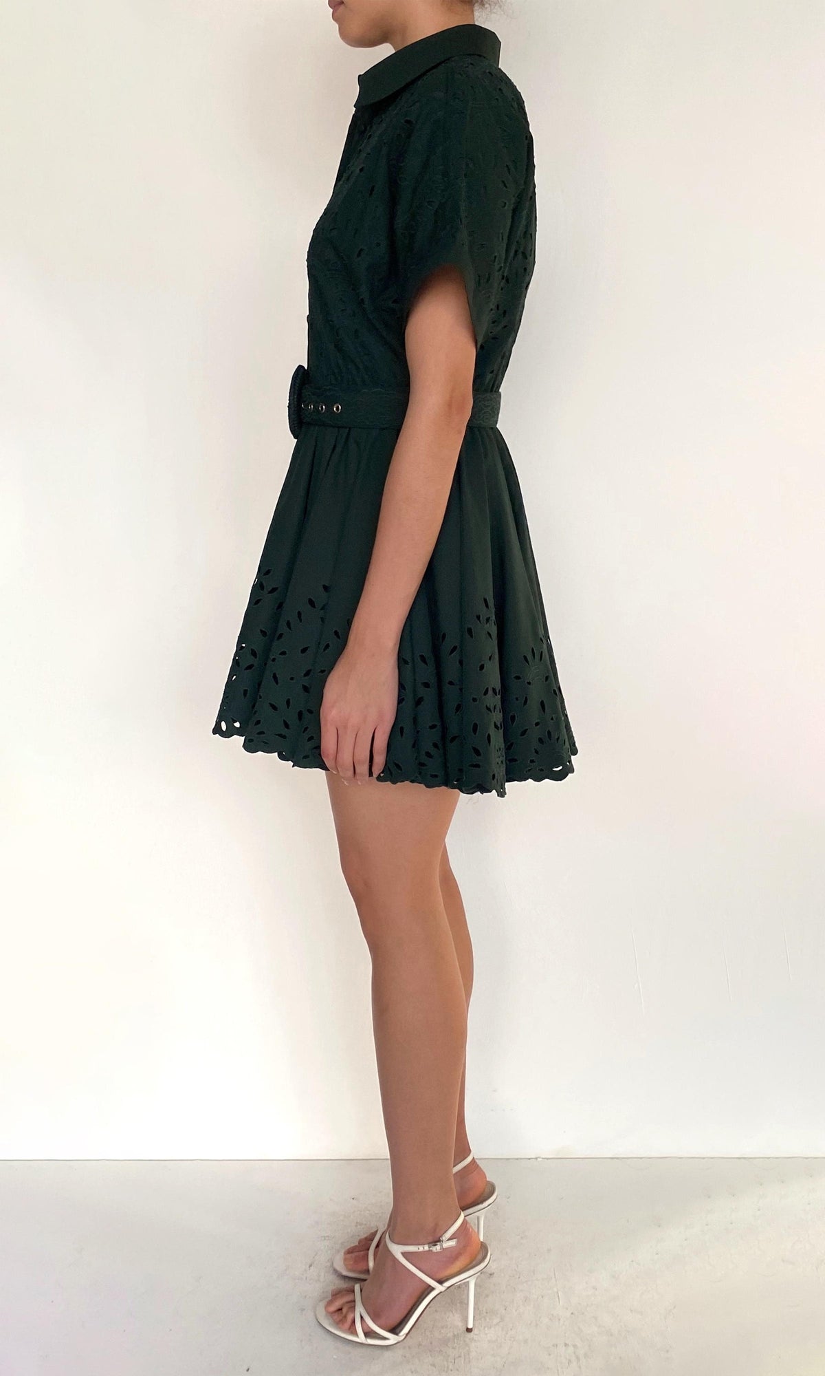 Womens | Kyna Cotton Poplin Collared Mini Dress | Green