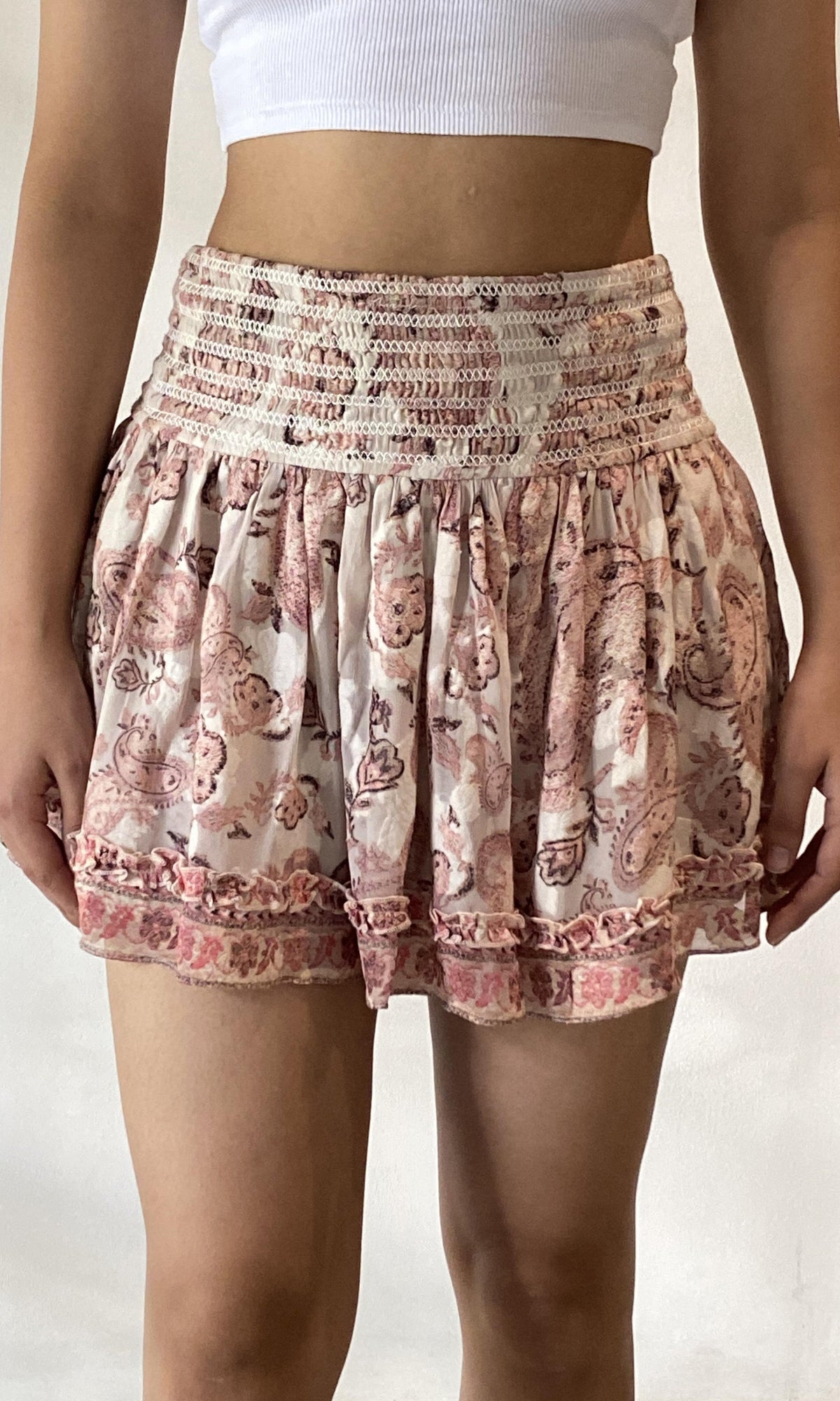 Hemant And Nandita | Luana Viscose Short Skirt | Nude Multi