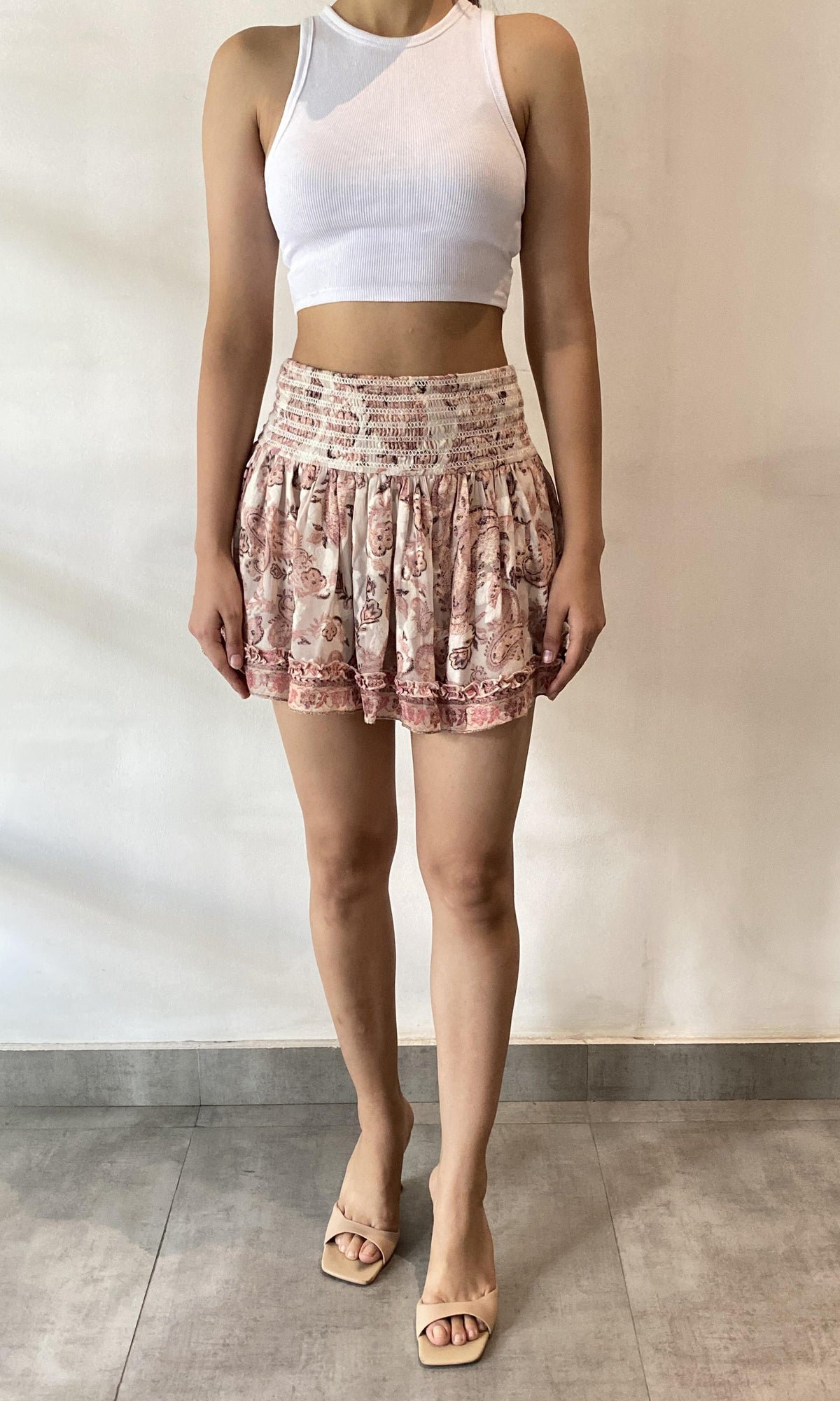 Hemant And Nandita | Luana Viscose Short Skirt | Nude Multi