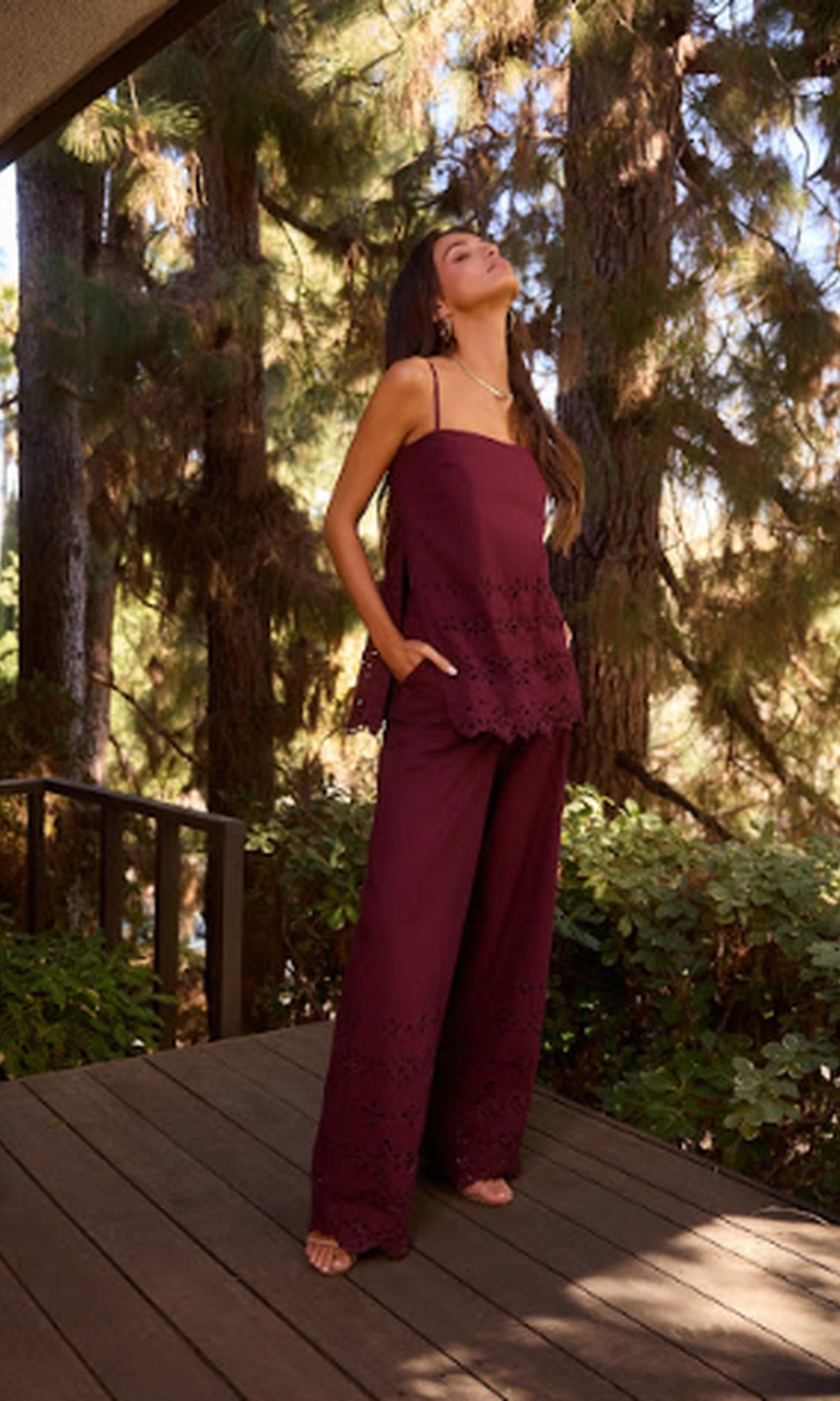 Hemant And Nandita | Mahi Cotton Schiffly High Slit Top | Burgundy