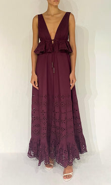 Hemant And Nandita | Mahi Poplin Long Dress | Burgundy