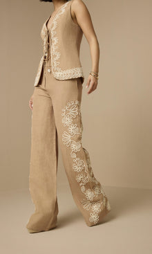 Hemant And Nandita | Mihi Linen Cotton Vest | Brown Off White