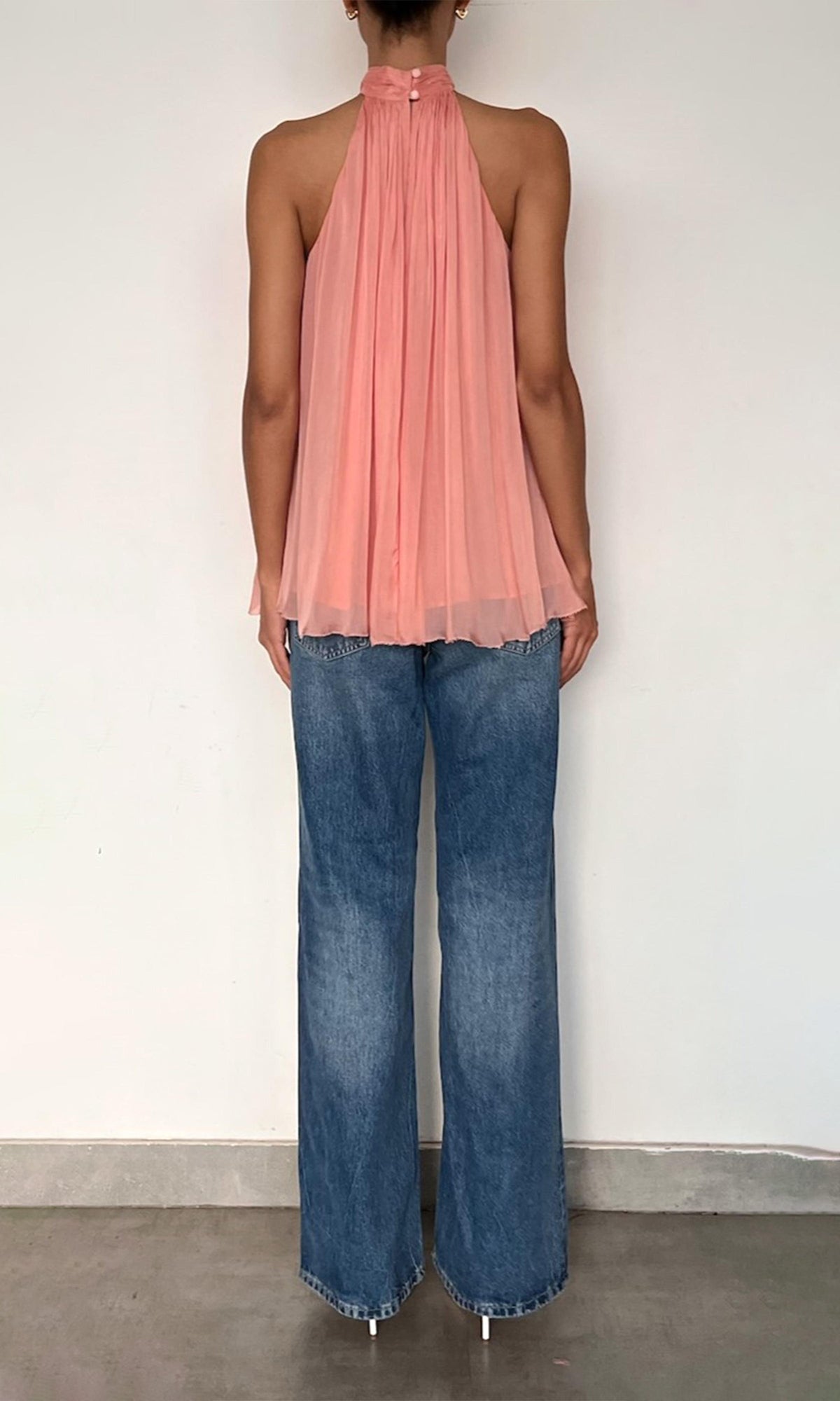 Womens | Nain Viscose Flat Chiffon Halter Neck Top | Coral