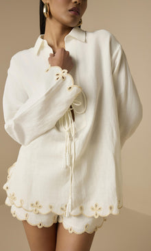 Womens | Nain Linen Cotton Drop Shoulder Collared Tunic | Off White