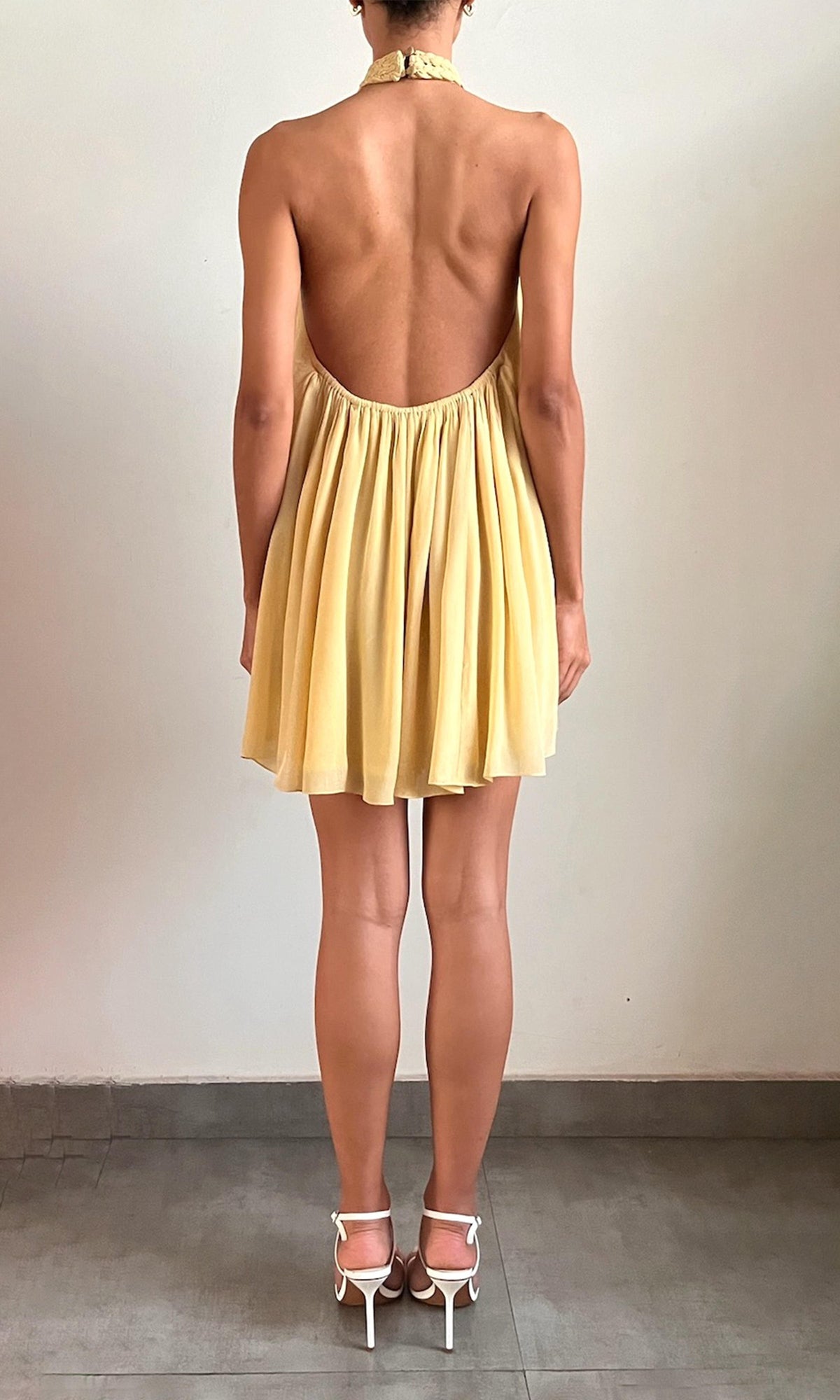 Hemant And Nandita | Nain Viscose Natural Crepe Halter Neck Mini Dress | Yellow