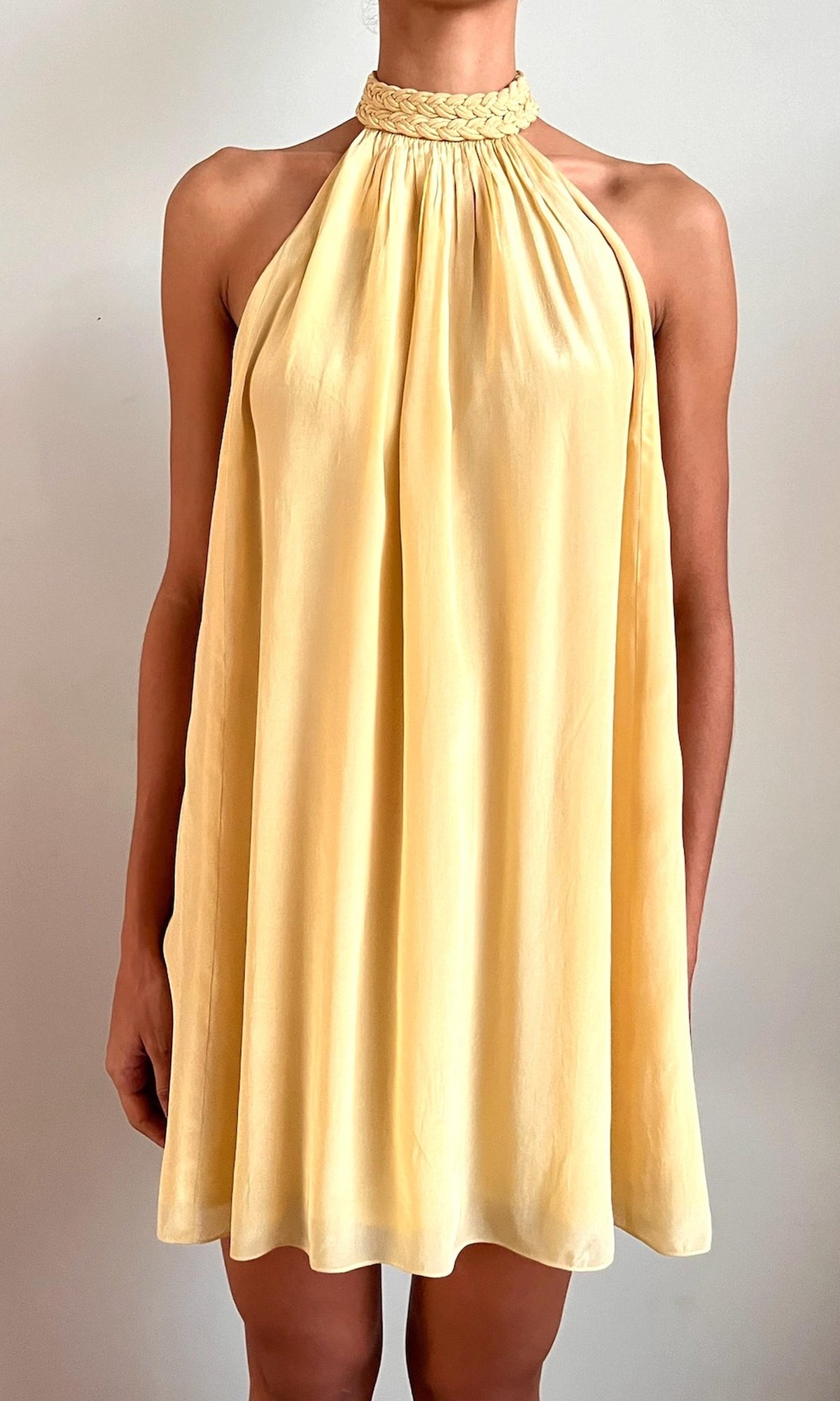 Hemant And Nandita | Nain Viscose Natural Crepe Halter Neck Mini Dress | Yellow