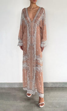 Hemant And Nandita | Navi Viscose Georgette Boota Kaftan With Printed Slip | Blue Brown