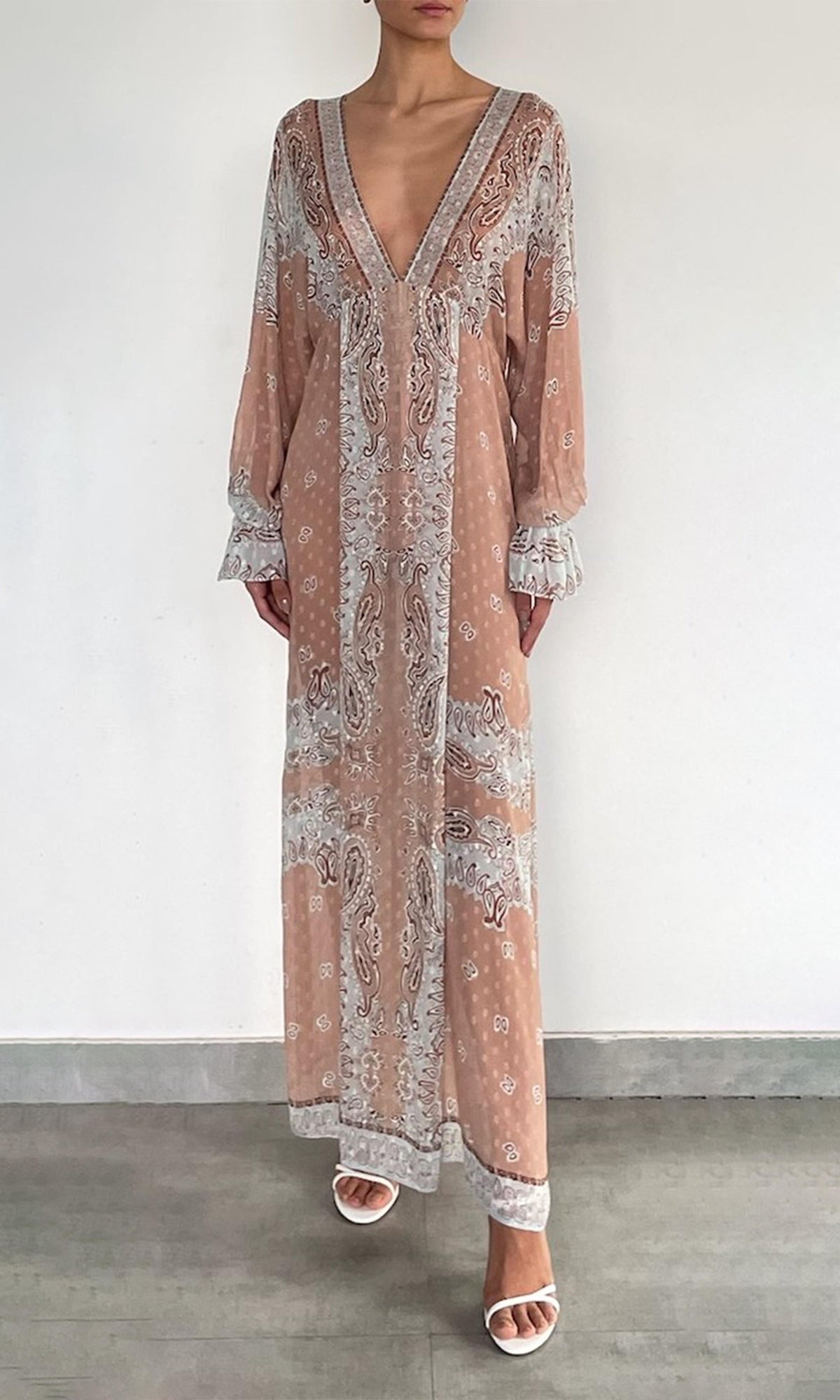 Hemant And Nandita | Navi Viscose Georgette Boota Kaftan With Printed Slip | Blue Brown