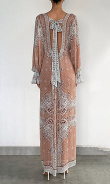Hemant And Nandita | Navi Viscose Georgette Boota Kaftan With Printed Slip | Blue Brown
