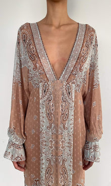 Hemant And Nandita | Navi Viscose Georgette Boota Kaftan With Printed Slip | Blue Brown