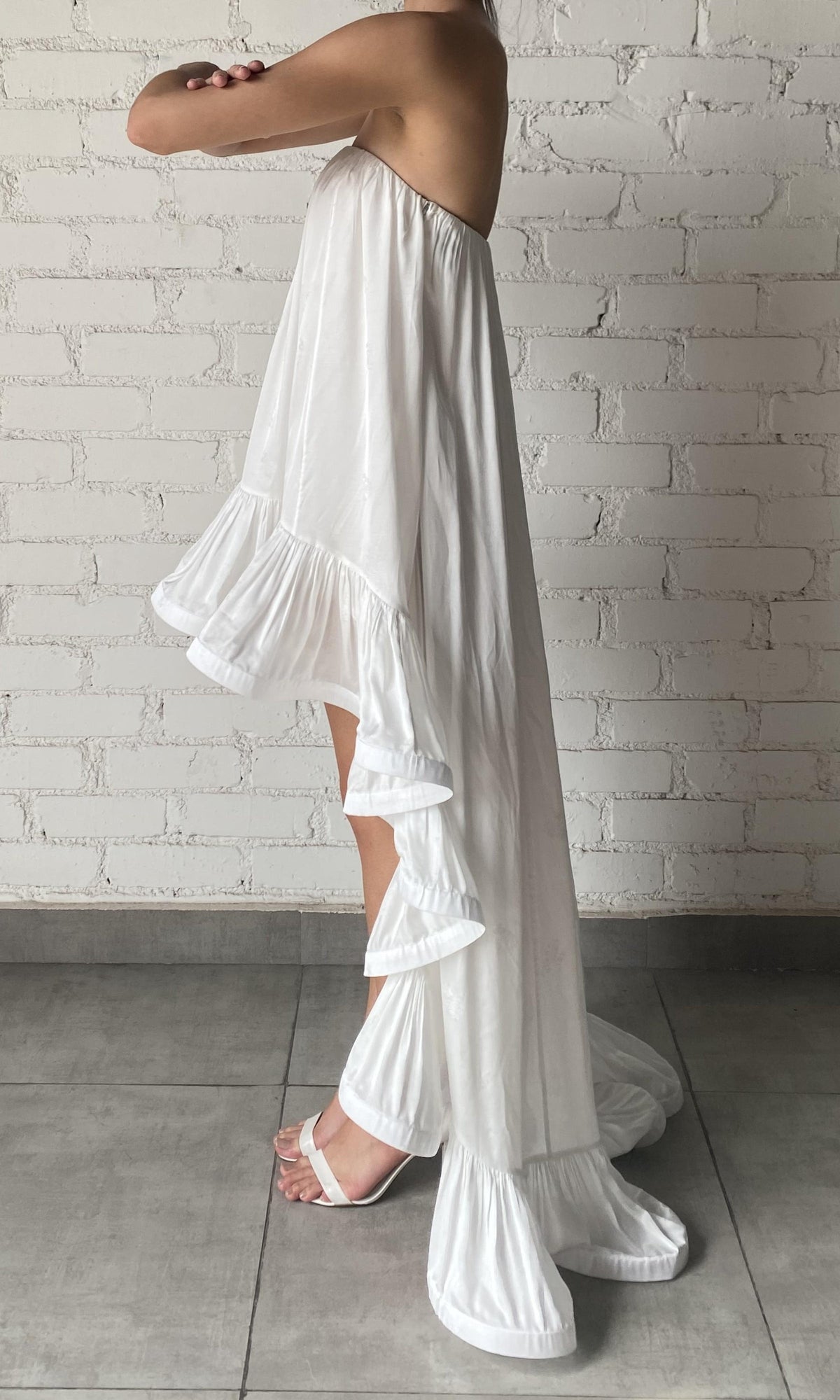 Hemant And Nandita | Nera Viscose Satin Jacquard Long Dress | White