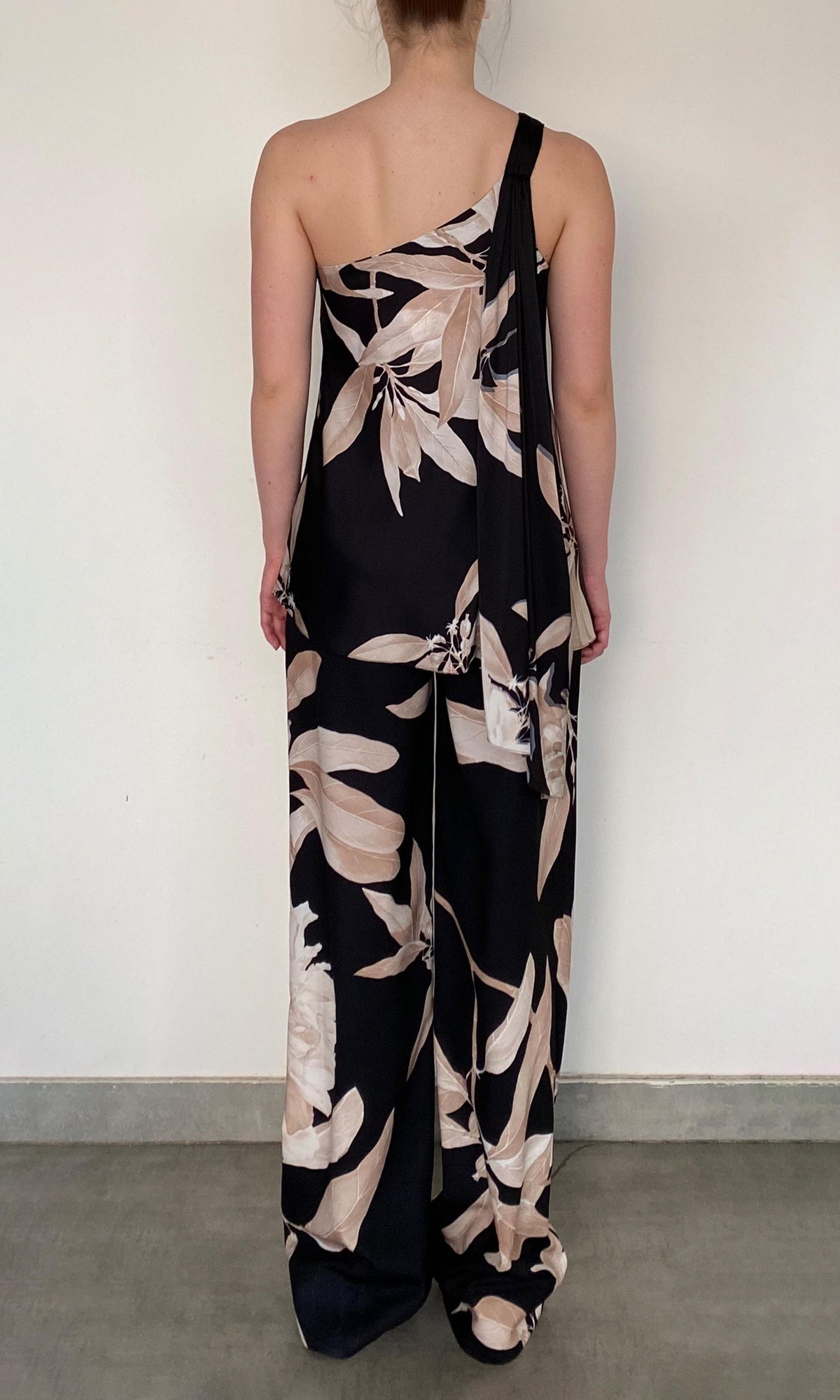 Hemant And Nandita | Niru Polyester Satin Lycra One Shoulder Top | Black Multi