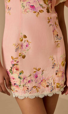 Hemant And Nandita | Niva Linen Cotton Mini Dress | Pink Floral