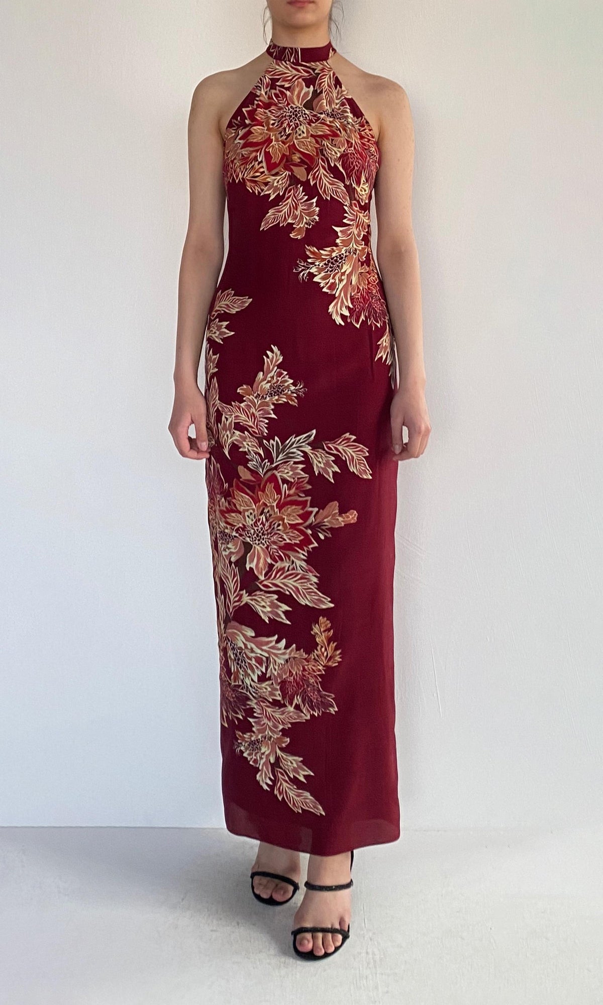 Hemant And Nandita | Niya Viscose Heavy Crepe Halter Midi Dress | Maroon