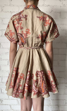 Womens | Omya Cotton Linen Short Dress | Beige/Orange Multi