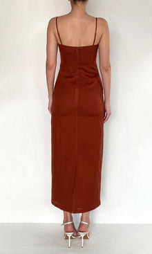 Hemant And Nandita | Palm Linen Cotton Strappy Midi Dress | Terracotta