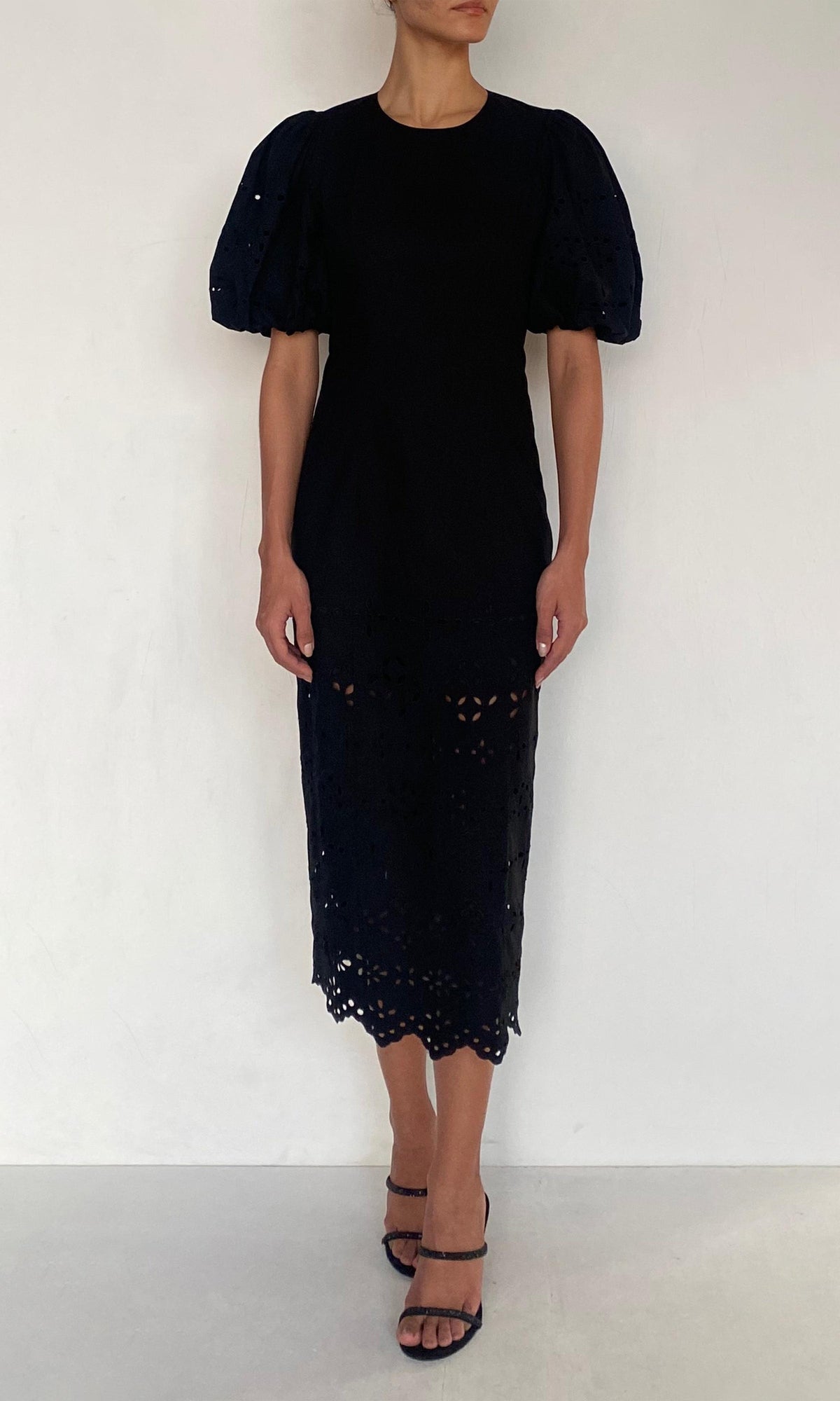 Womens | Raga Cotton Schiffli Midi Dress | Black