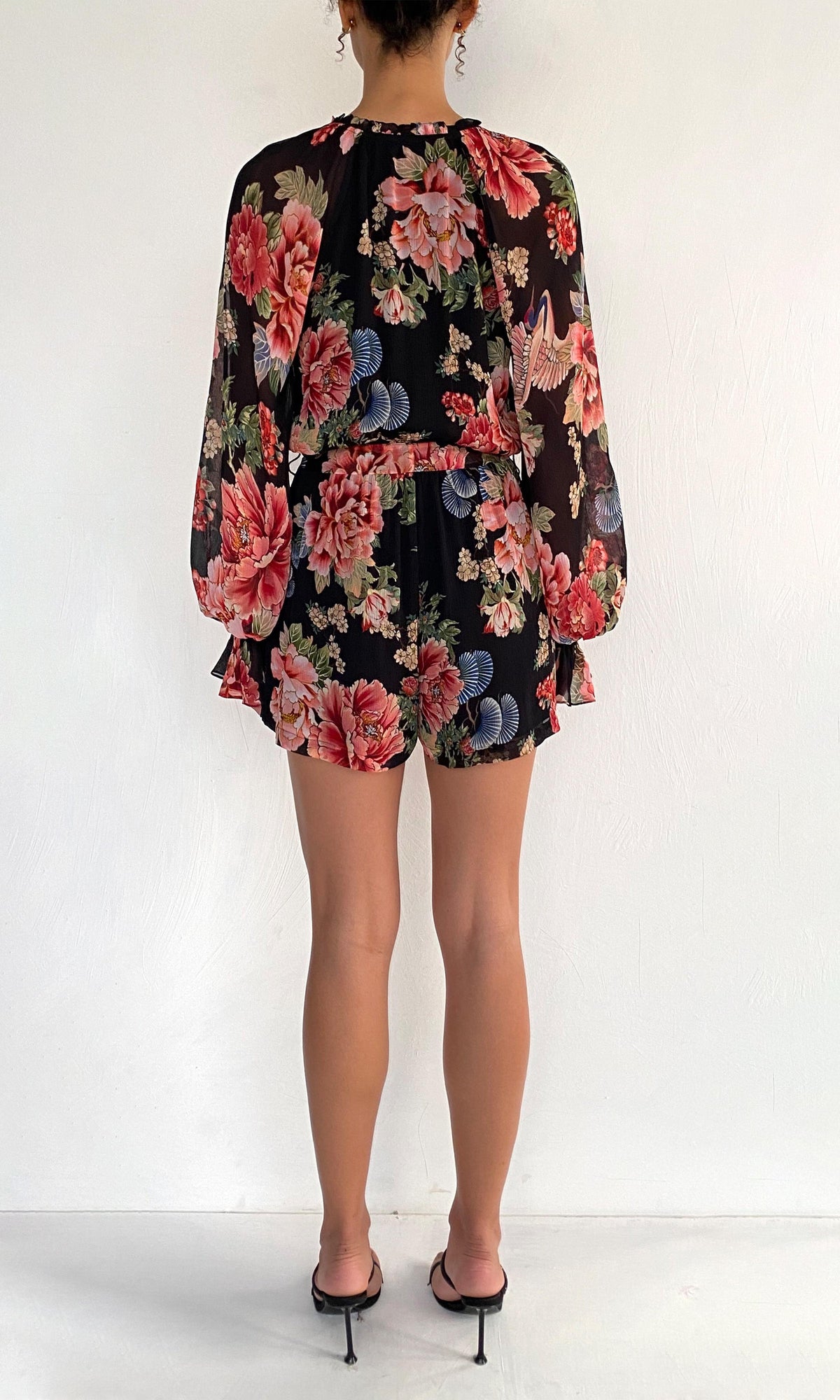 Womens | Rani Viscose Crinkle Chiffon Romper With Tie Up Belt | Black