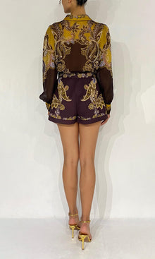 Hemant And Nandita | Reem Linen Cotton Shorts With Buckle Belt | Brown
