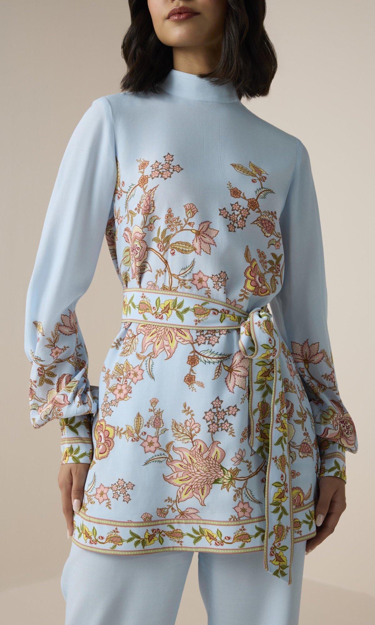 Hemant And Nandita | Riah Viscose Heavy Crepe Scarf Neck Top | Powder Blue
