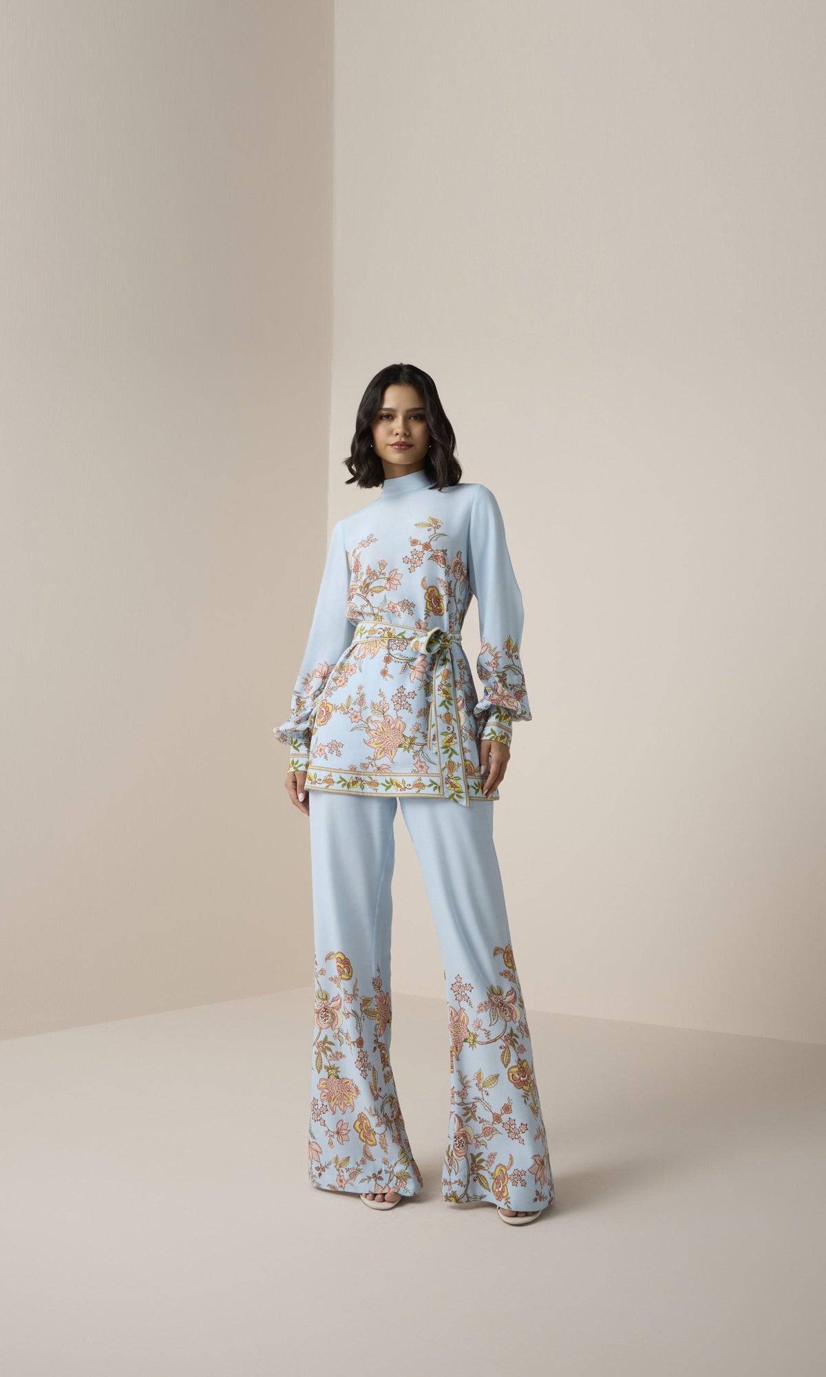 Hemant And Nandita | Riah Viscose Heavy Crepe Wide Leg Pants | Powder Blue