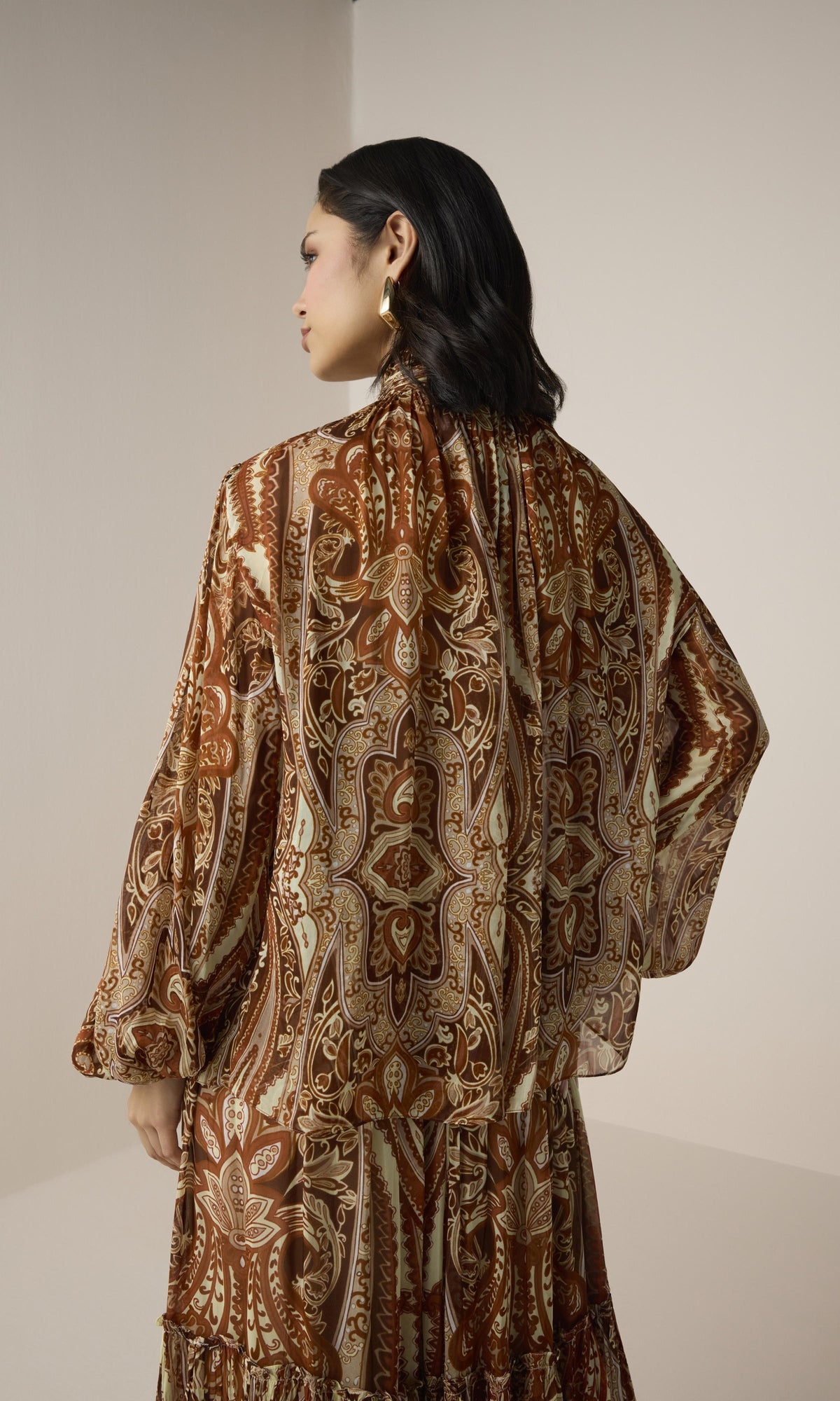 Hemant And Nandita | Rida Viscose Flat Chiffon Tiered Maxi Skirt | Multi