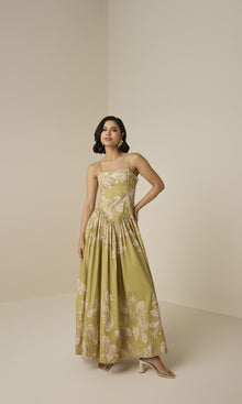 Hemant And Nandita | Sakhi Cotton Poplin Lycra Corset Maxi Dress | Olive