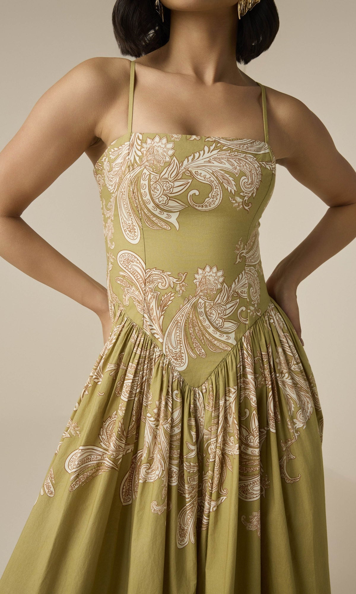 Hemant And Nandita | Sakhi Cotton Poplin Lycra Corset Maxi Dress | Olive