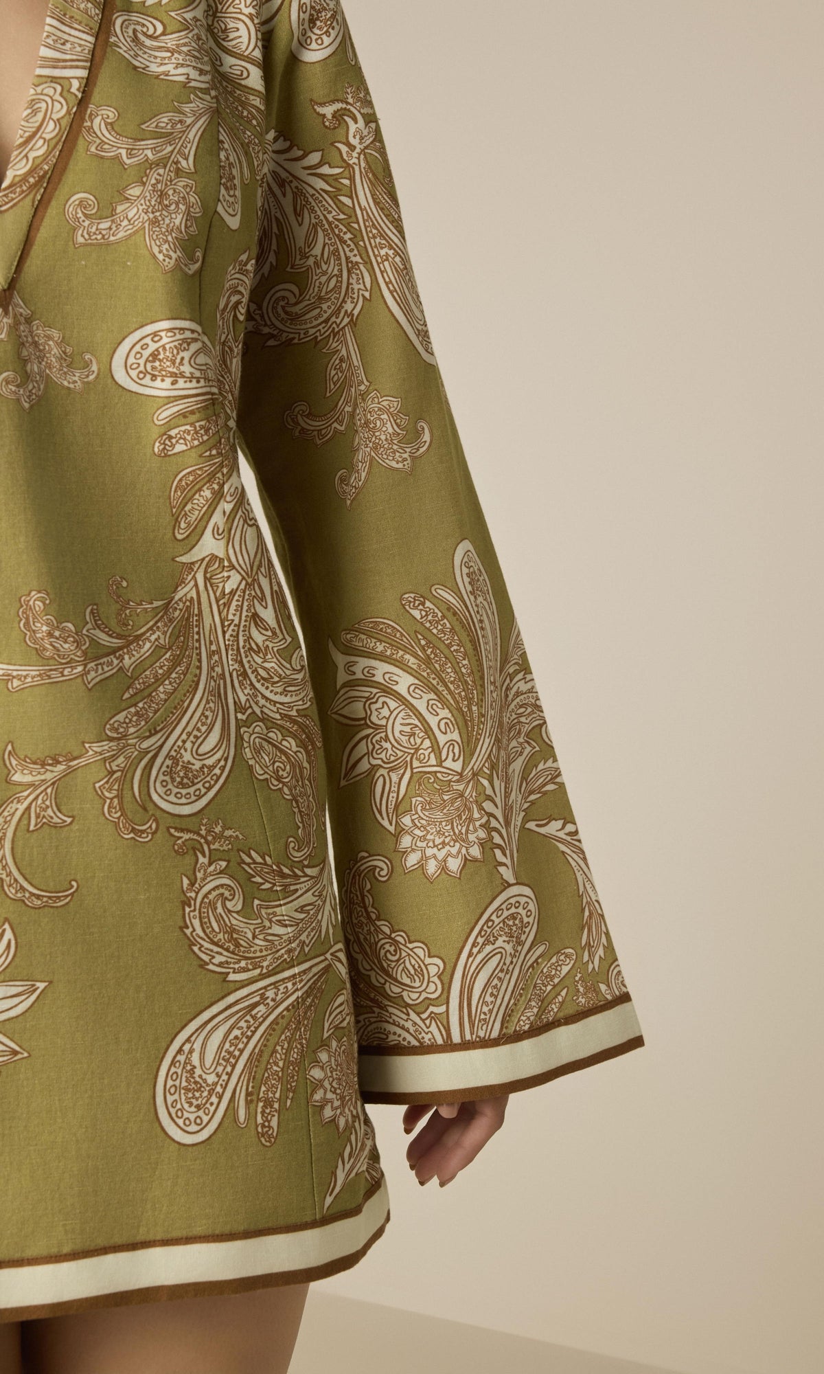 Hemant And Nandita | Sakhi Cotton Linen Mini Tunic Dress | Olive