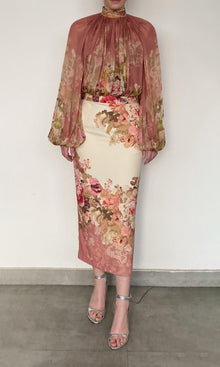 Womens | Sama Viscose Chiffone Boho Top With Cami | Peach Floral