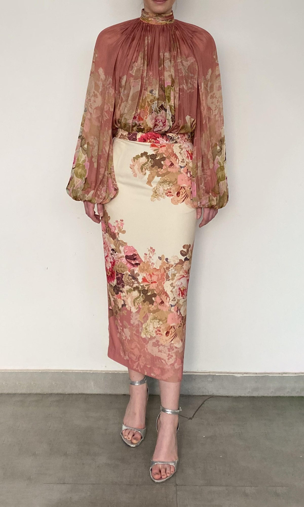 Womens | Sama Viscose Chiffone Boho Top With Cami | Peach Floral