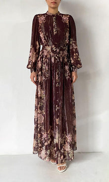 Hemant And Nandita | Savi Viscose Georgette Lurex Shirt Dress With Buckle Belt And Slip | Burgundy
