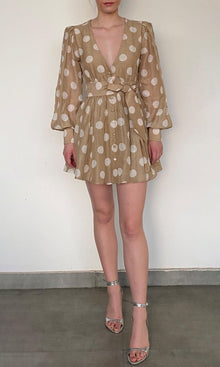 Womens | Tira Viscose Linen Organza Short Dress With Tie Up Belt | Brown White