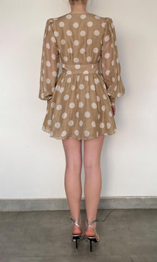 Womens | Tira Viscose Linen Organza Short Dress With Tie Up Belt | Brown White