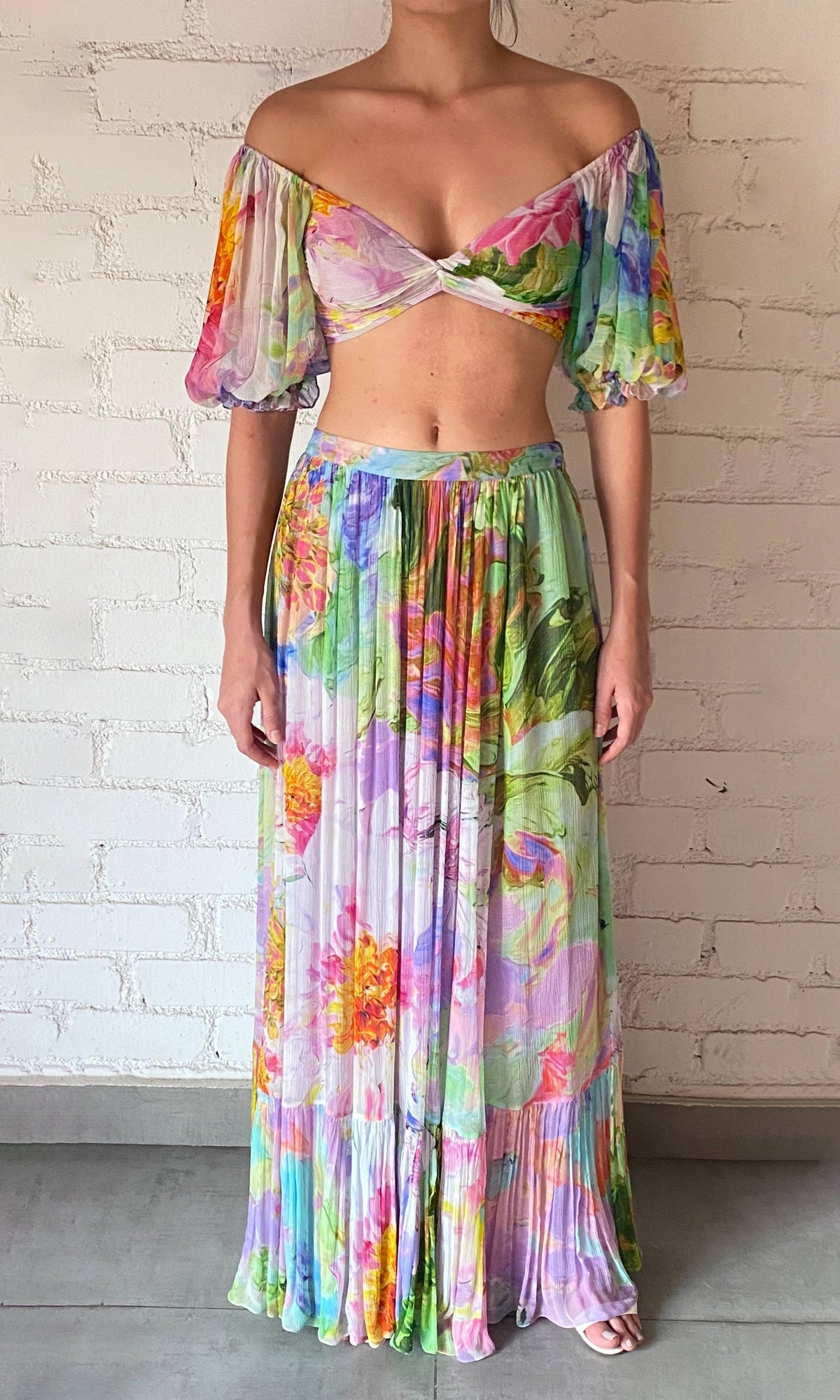 Womens | Tiva Viscose Crinkle Chiffon Crop Top | Multicolor