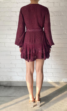 Hemant And Nandita | Tiya Viscose Ggt Jacquard Short Dress With Belt | Burgundy