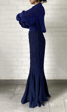 Womens | Tiya Viscose Georgette Jacquard Long Skirt | Blue