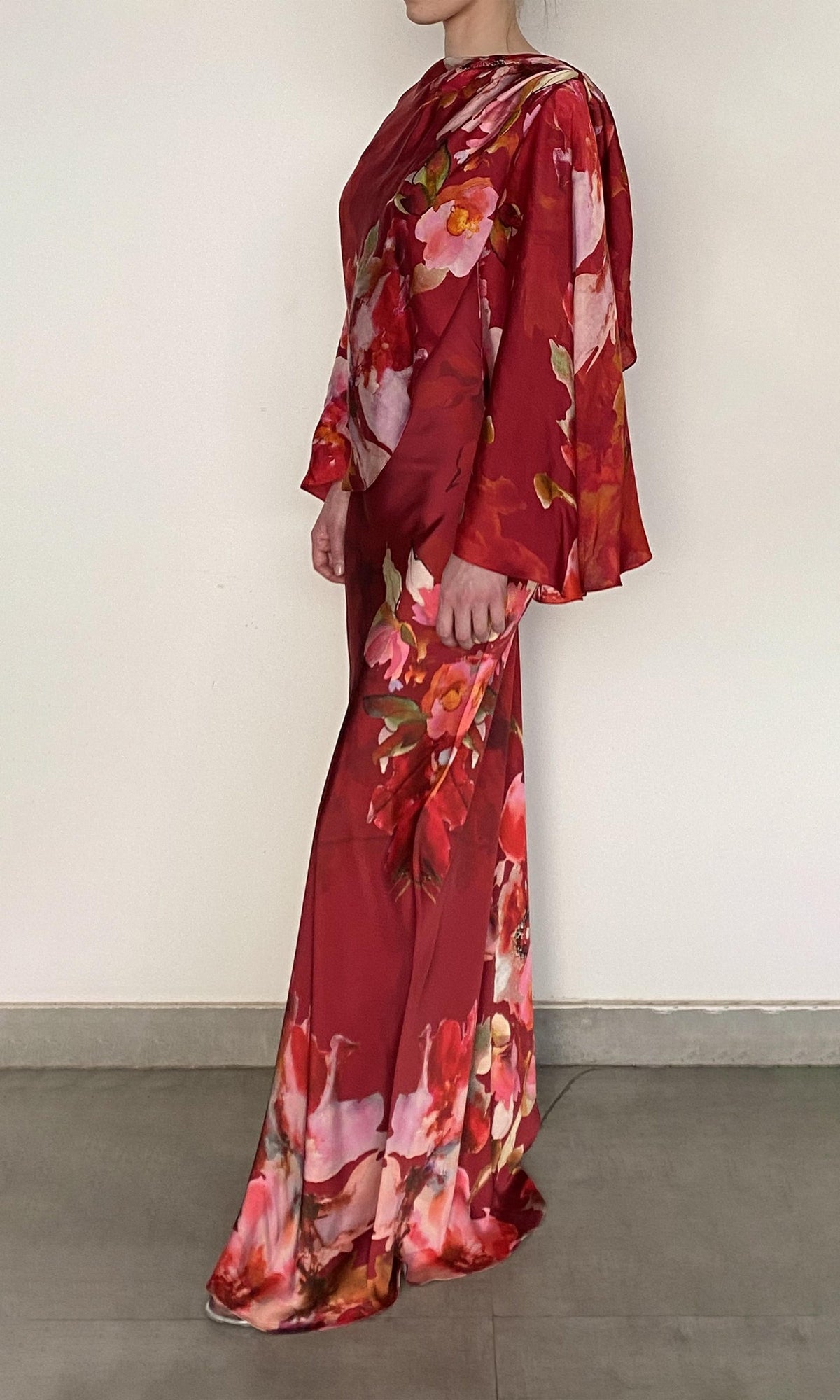 Womens | Tuhi Polyester Satin Lycra Cape | Burgundy Multi