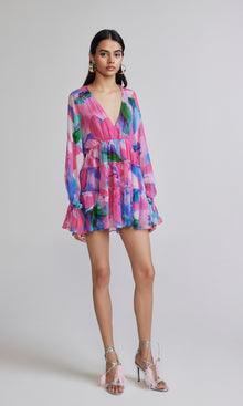 Womens | Vesa Viscose Crinkle Chiffon Short Dress | Multicolor