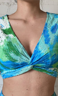 Womens | Vida Cotton Schiffli Crop Top | Blue Green