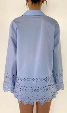 Womens | Viva Poplin Drop Shoulder Collared Tunic | Powder Blue